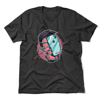 Phone Face Hugger Men/Unisex T-Shirt in Dark Grey Heather color